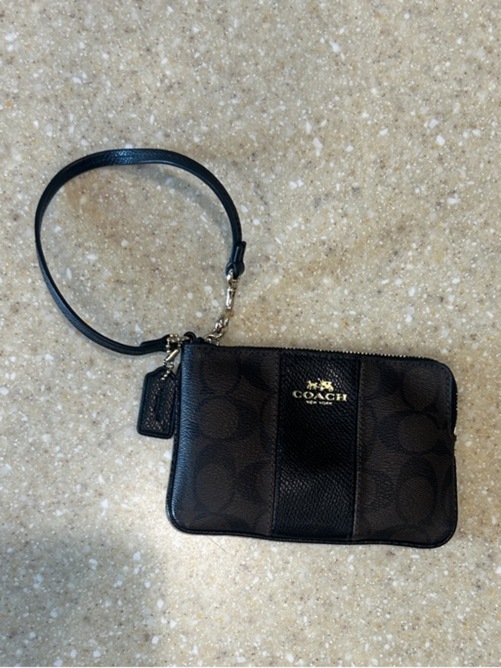 Coach Black Signature Wristlet with Gold Logo